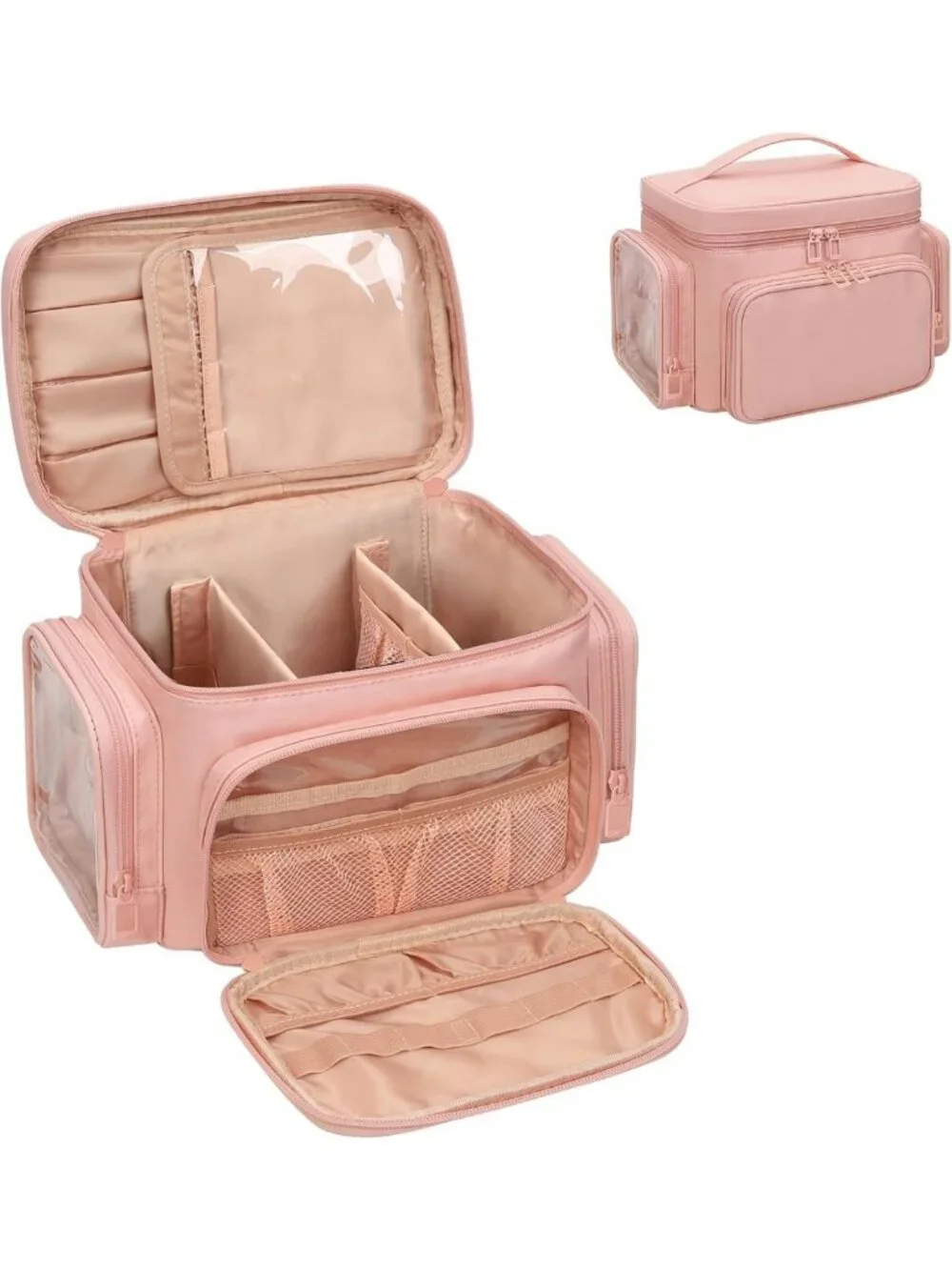Large Portable Makeup Bag Organizer for Women | Travel Cosmetic Case with Brush